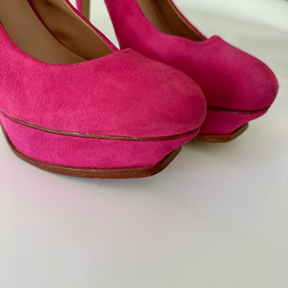 Pour La Victoire Fuchsia Suede Slingback Heels - Picture 5 of 14